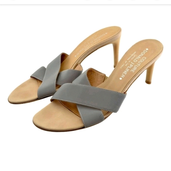 Donald J Pliner Couture Leather Slides Gray Heels Sandals Size 9 Women's - Picture 3 of 10